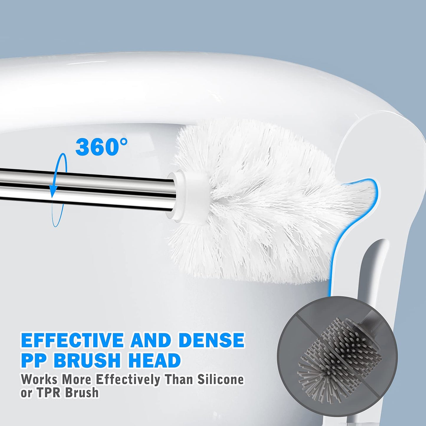 Toilet Brush and Holder, 2 Pack Toilet Brush with 304 Stainless Steel Long Handle, Toilet Bowl Brush for Bathroom Toilet-Ergonomic, Elegant,Durable