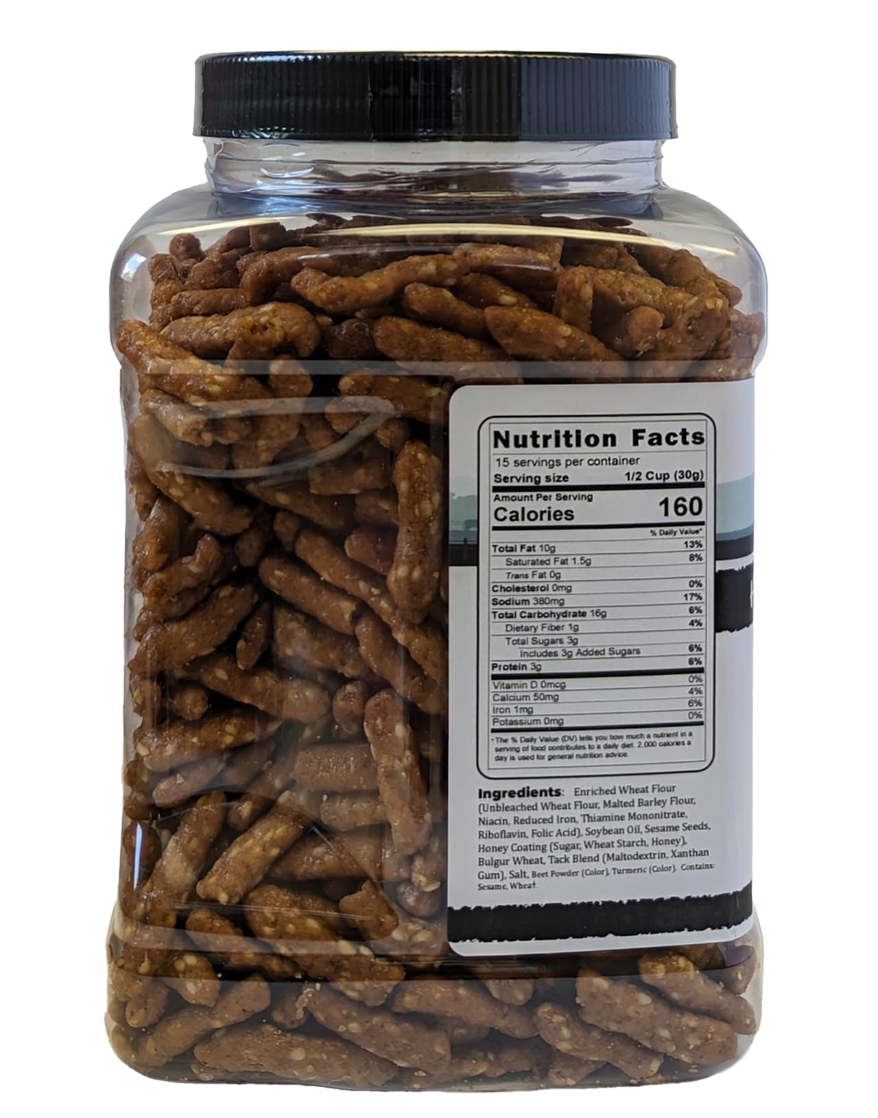 Sesame Sticks Snacks Honey Roasted 1 lb. - By Medley Hills Farm in Reusable Container - Fresh honey roasted sesame sticks - Sweet and Salty Flavored