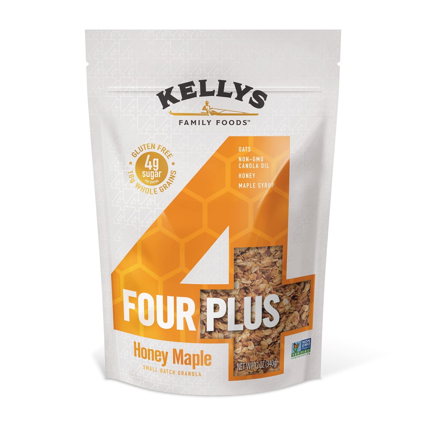 Kelly's Four Plus Granola Cereal | Honey Maple Healthy Granola for Yogurt | Hand Made Snacks for Breakfast - 12 oz