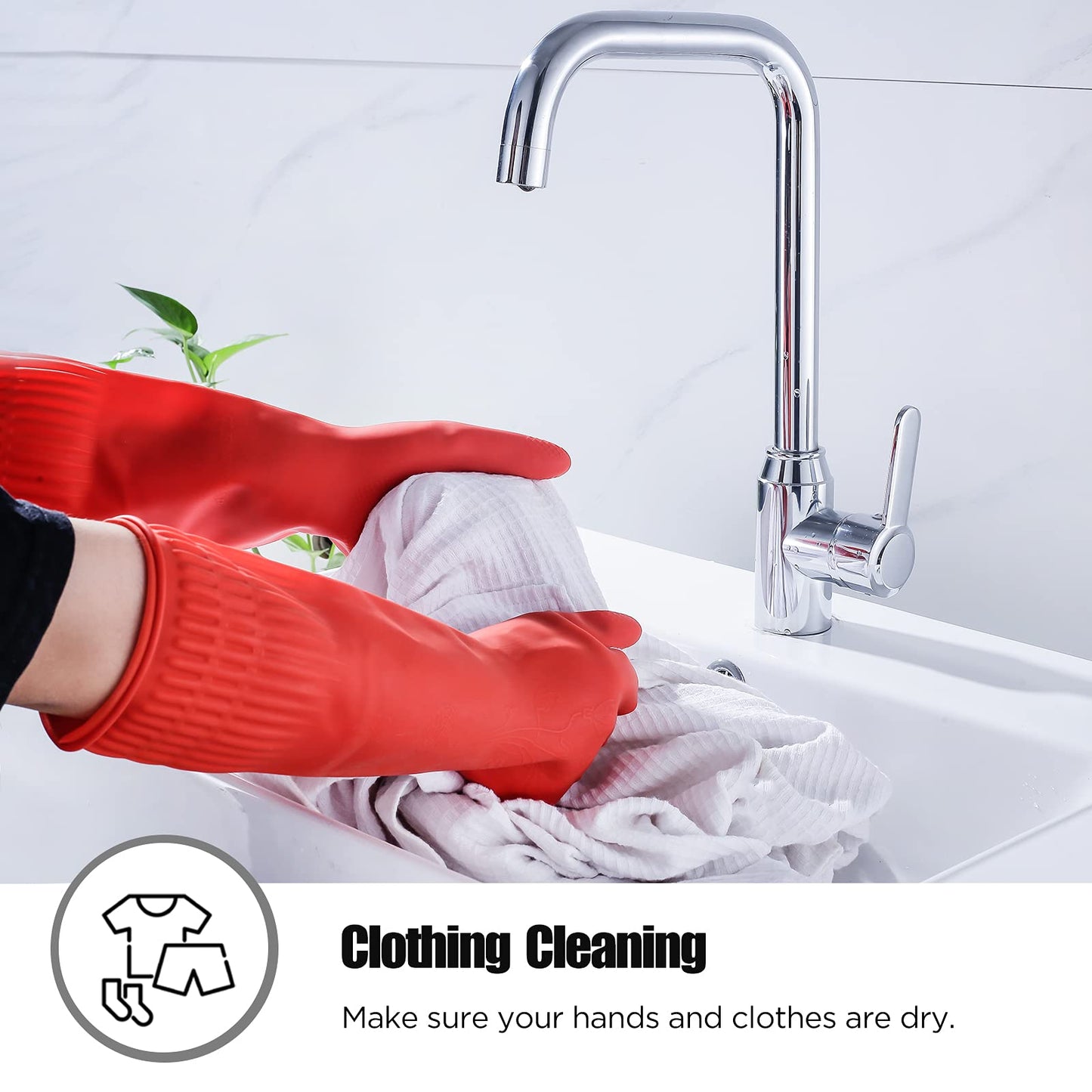 IUCGE Rubber cleaning gloves 1 Pairs for kitchen,Cotton Lining,Dishwashing gloves long with lined,Reuseable.(Small)