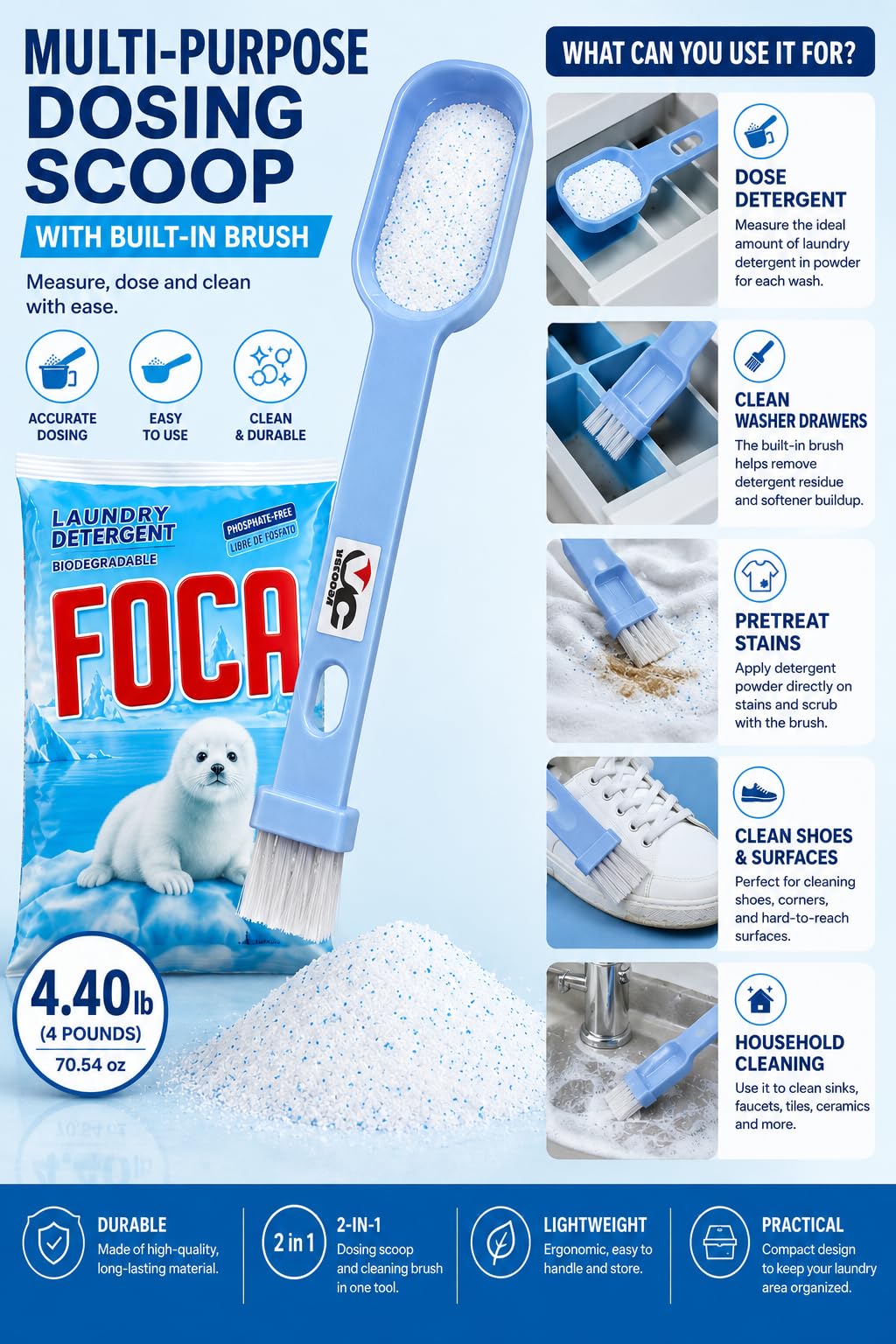 VECOSAS Foca Laundry Detergent 4.4 lb Bag - with Spoon., 4.41 Pound (Pack of 1)
