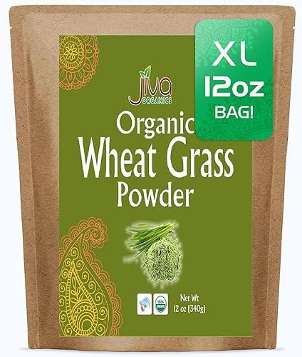 Jiva Organics Wheatgrass Juice Powder 12 Ounce Bulk Kraft Bag - from Whole Leaf - Rich in Fibers and Minerals, Non-GMO and Vegan