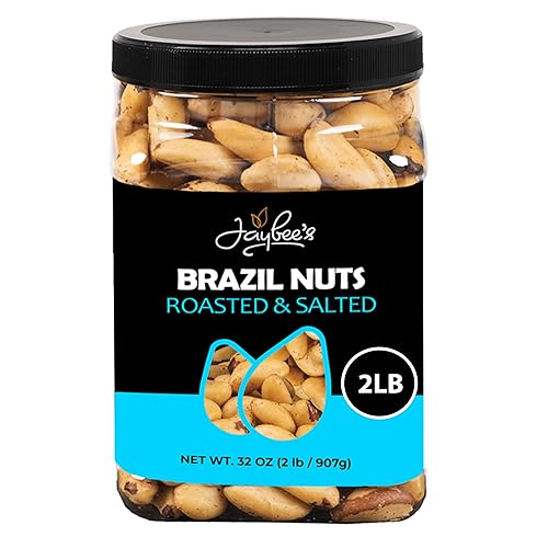 Jaybee's Roasted Salted Brazil Nuts - (32 oz) Great for Daily Use, Baking, Cooking and Gift Giving - Reusable Container - Kosher - Vegan, Paleo, Keto
