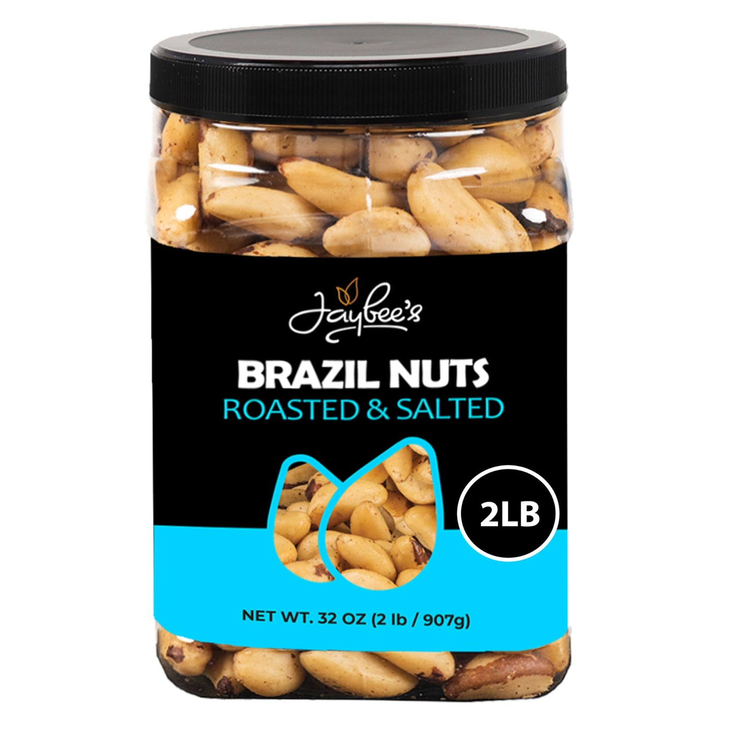 Jaybee's Roasted Salted Brazil Nuts - (32 oz) Great for Daily Use, Baking, Cooking and Gift Giving - Reusable Container - Kosher - Vegan, Paleo, Keto