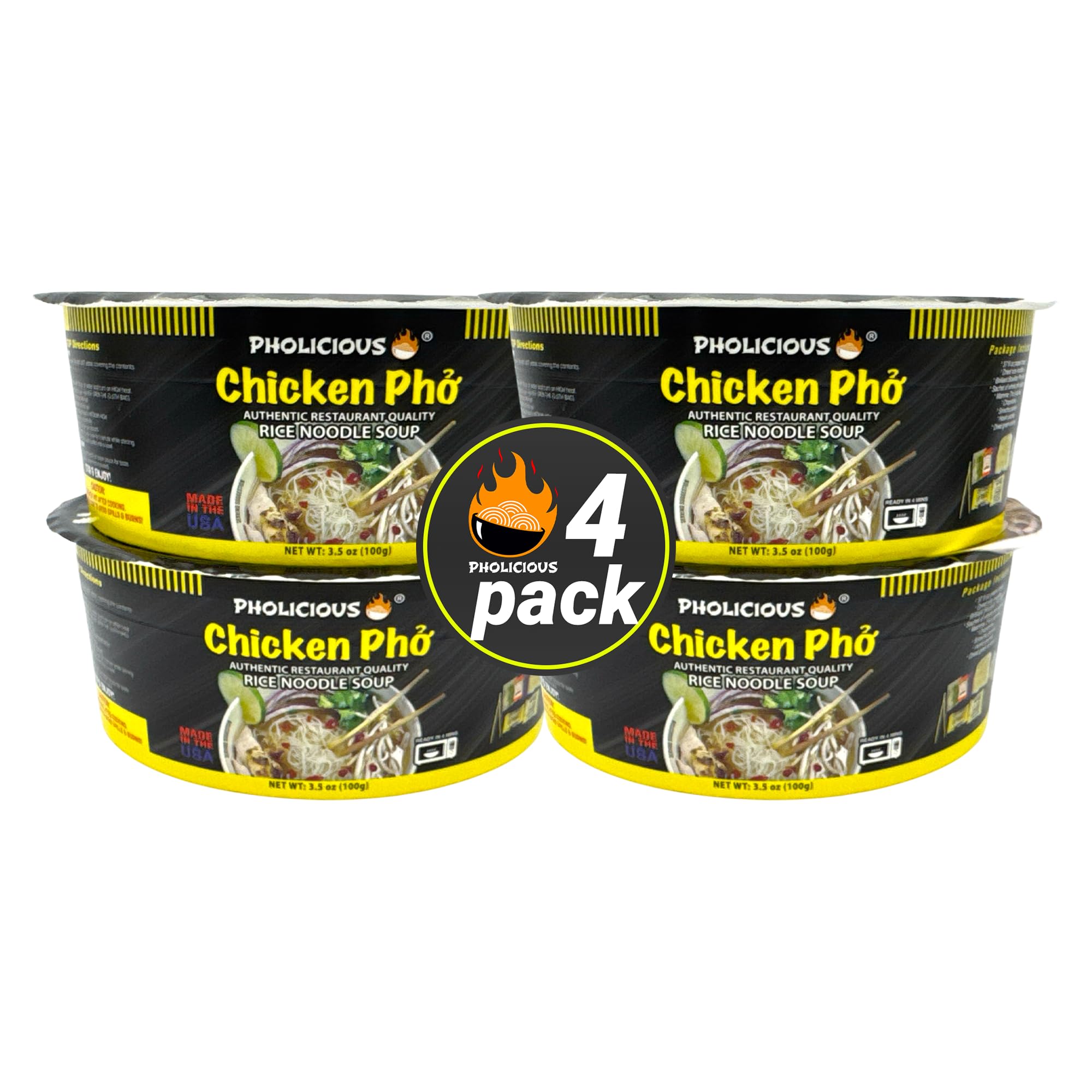 PhoLicious Instant Chicken Pho, Authentic Vietnamese Rice Noodle Soup Kit with Spices & Broth Mix, Ramen Noodles Alternative, Quick Microwave Meal