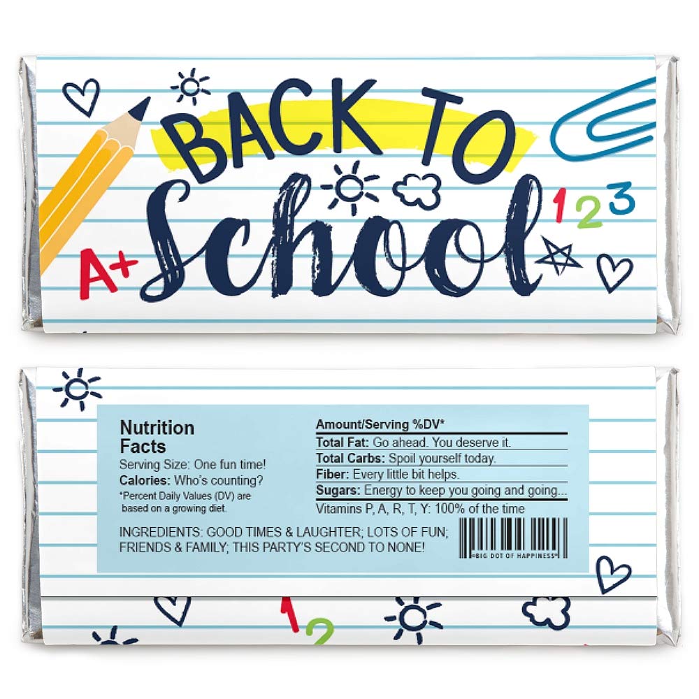 Big Dot of Happiness Back to School - Candy Bar Wrapper First Day of School Classroom Decorations and Favors - Set of 24