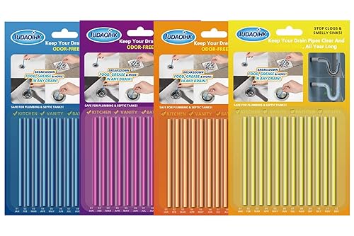 IUDAOIHK Drain Sticks Sink Cleaner Opener Enzyme Drain Cleaner to Keep Drains and Pipes Clear and Remove Odor 4 Packs(48 pcs)