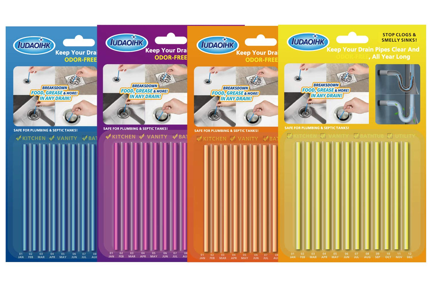 IUDAOIHK Drain Sticks Sink Cleaner Opener Enzyme Drain Cleaner to Keep Drains and Pipes Clear and Remove Odor 4 Packs(48 pcs)