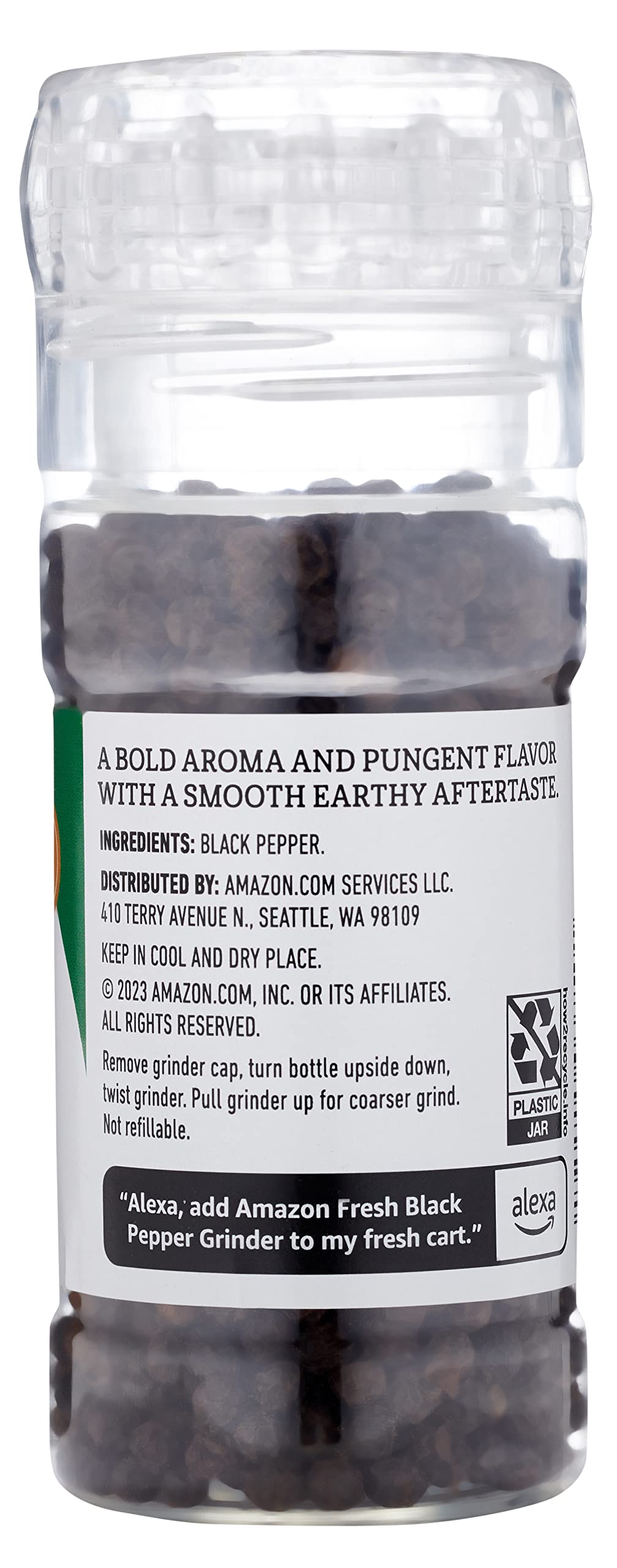 Amazon Fresh, Black Pepper Grinder, 2.2 Oz