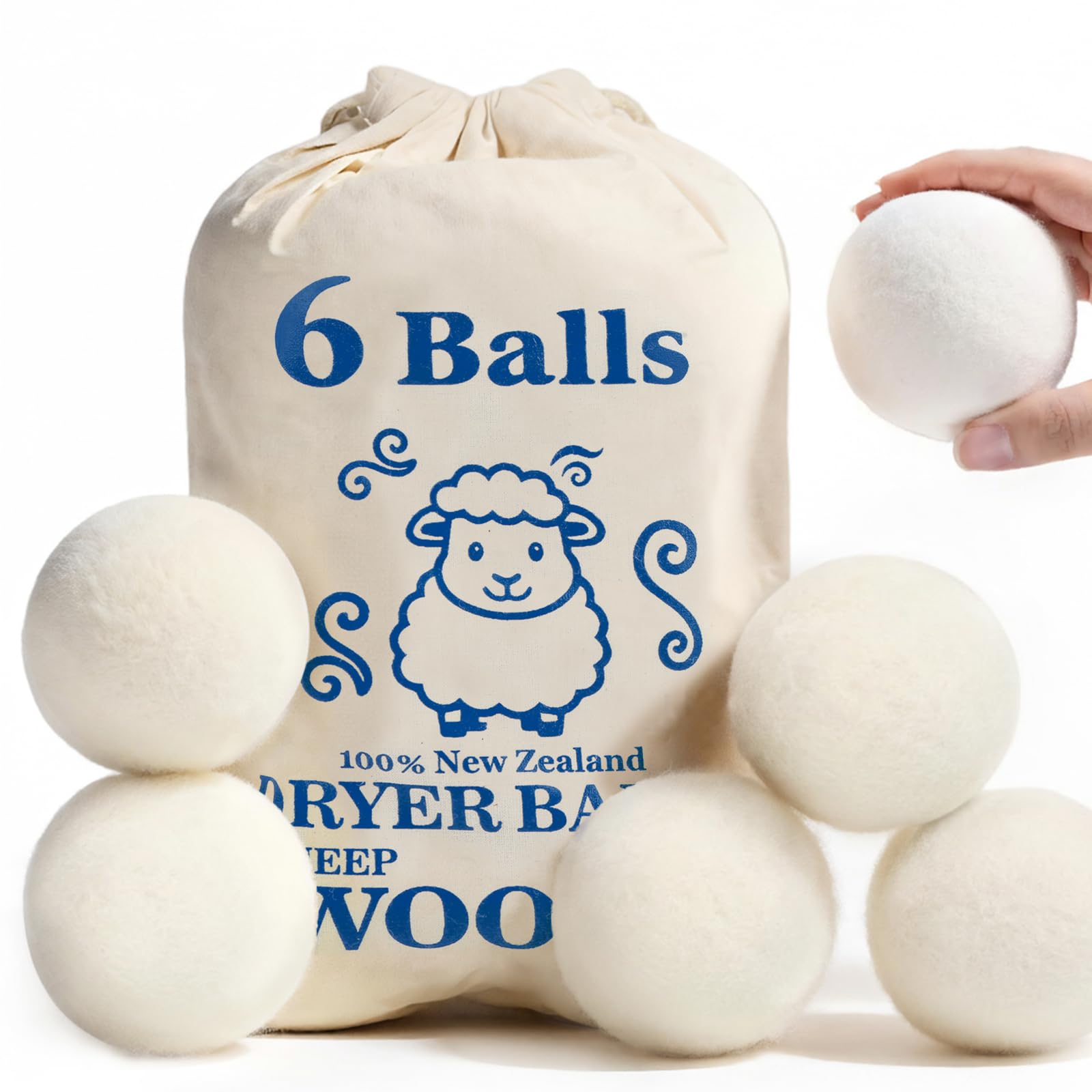 Wool Dryer Balls, New Zealand Dryer Balls Laundry Reusable Reduce Static Cling, Dryer Ball to Reduce Wrinkles & Shorten Drying Time, Drying Balls