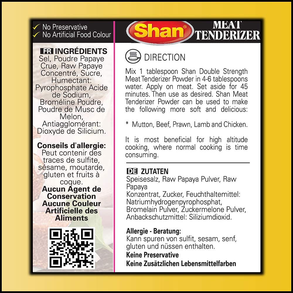 Shan - Natural Meat Tenderizer Powder - Papaya Based Seasoning Mix, 1.4 oz (40g) (Pack of 3)