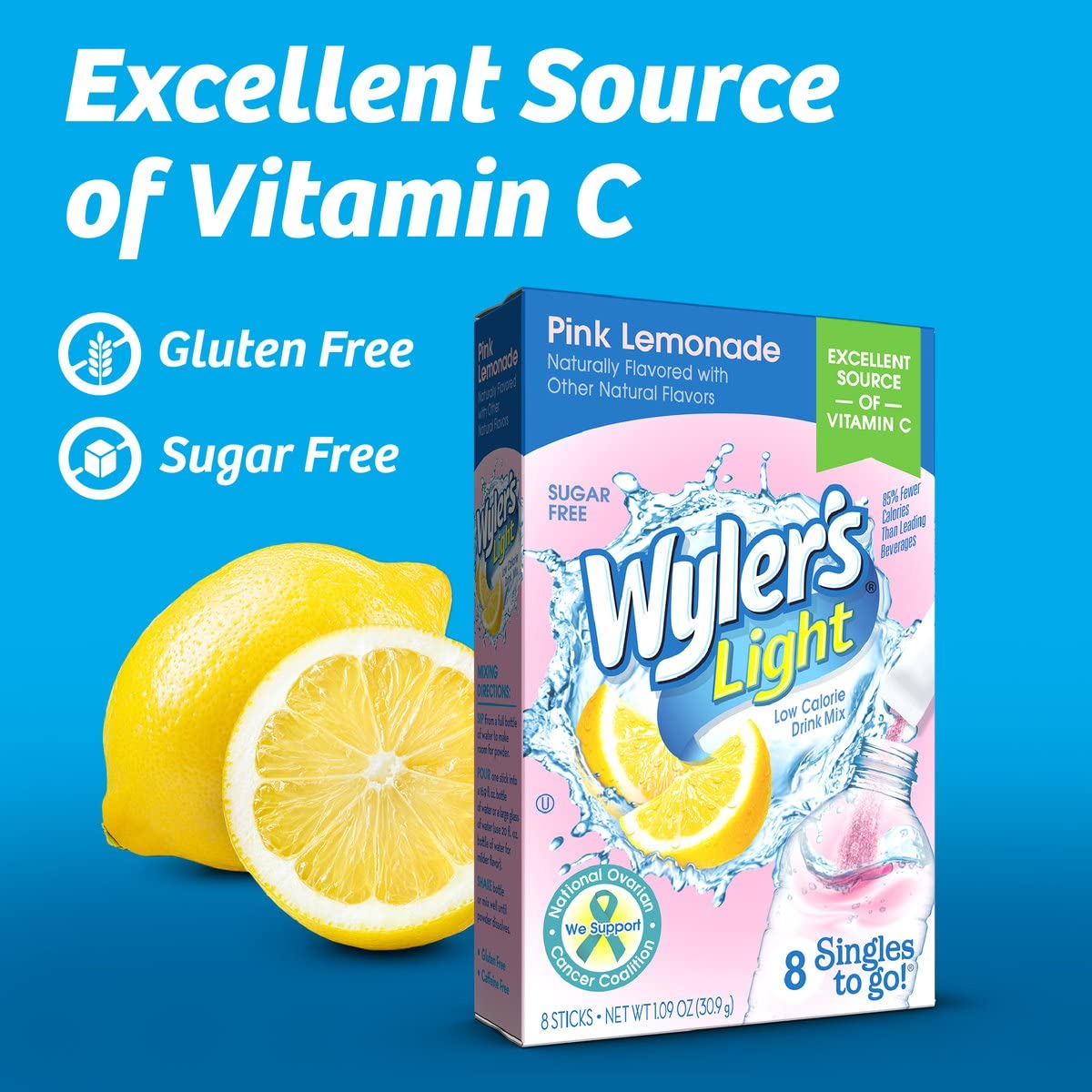 Wyler’s Light Pink Lemonade, Singles To Go, 8 Drink Sticks Per Box, 4 Boxes (32 Sticks Total)
