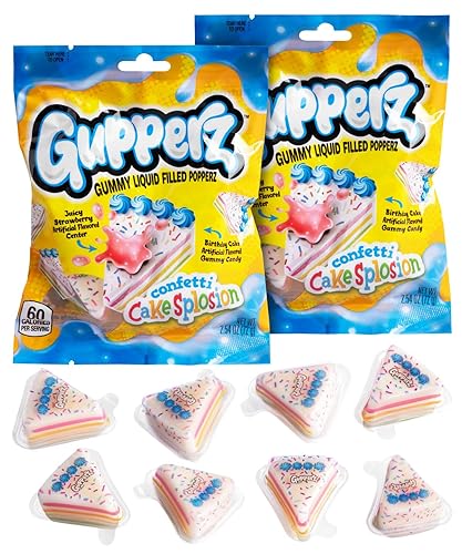 Cakesplosion Liquid Candies (Pack of 12) - Birthday Cake and Strawberry Bursting Gummies with Juicy Center - Perfect for Parties, Candy Buffets