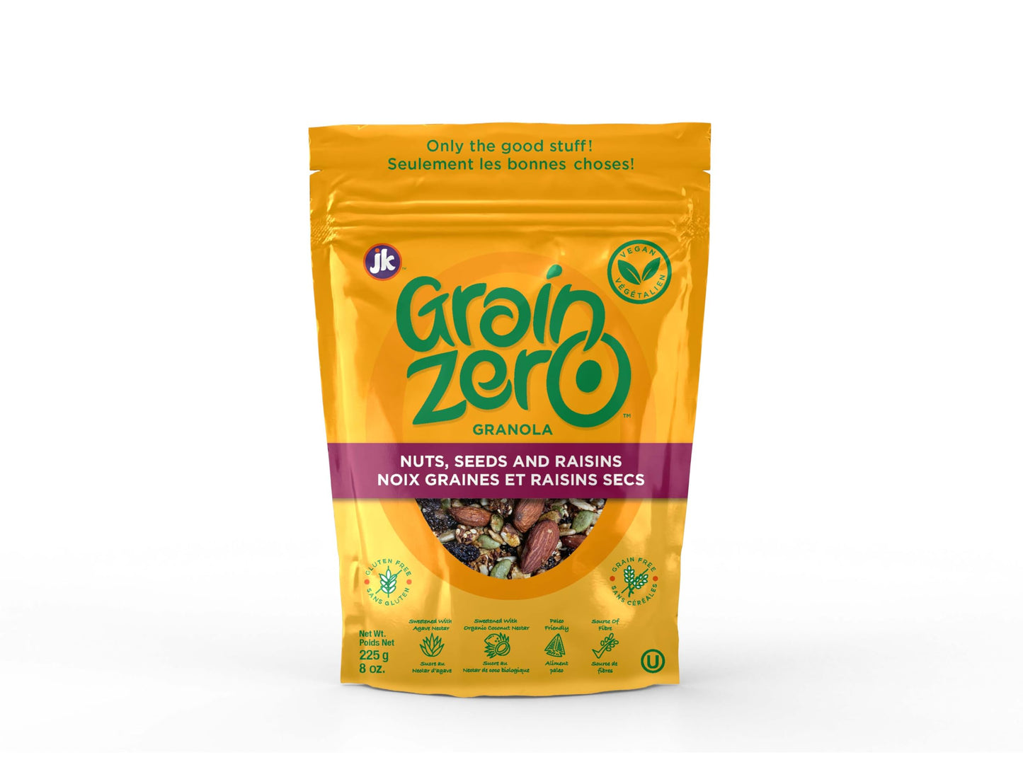 Grain Zero Granola Vegan Nuts, Seeds and Raisins, Gluten Free, 8 Ounce (Pack of 1)
