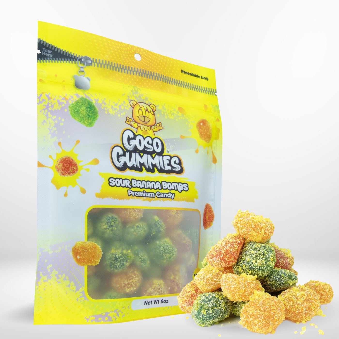 Goso Gummies Sour Banana Bombs - 6oz Bag - Sour Banana Juice-Filled Candy - Viral Premium Candy Snack