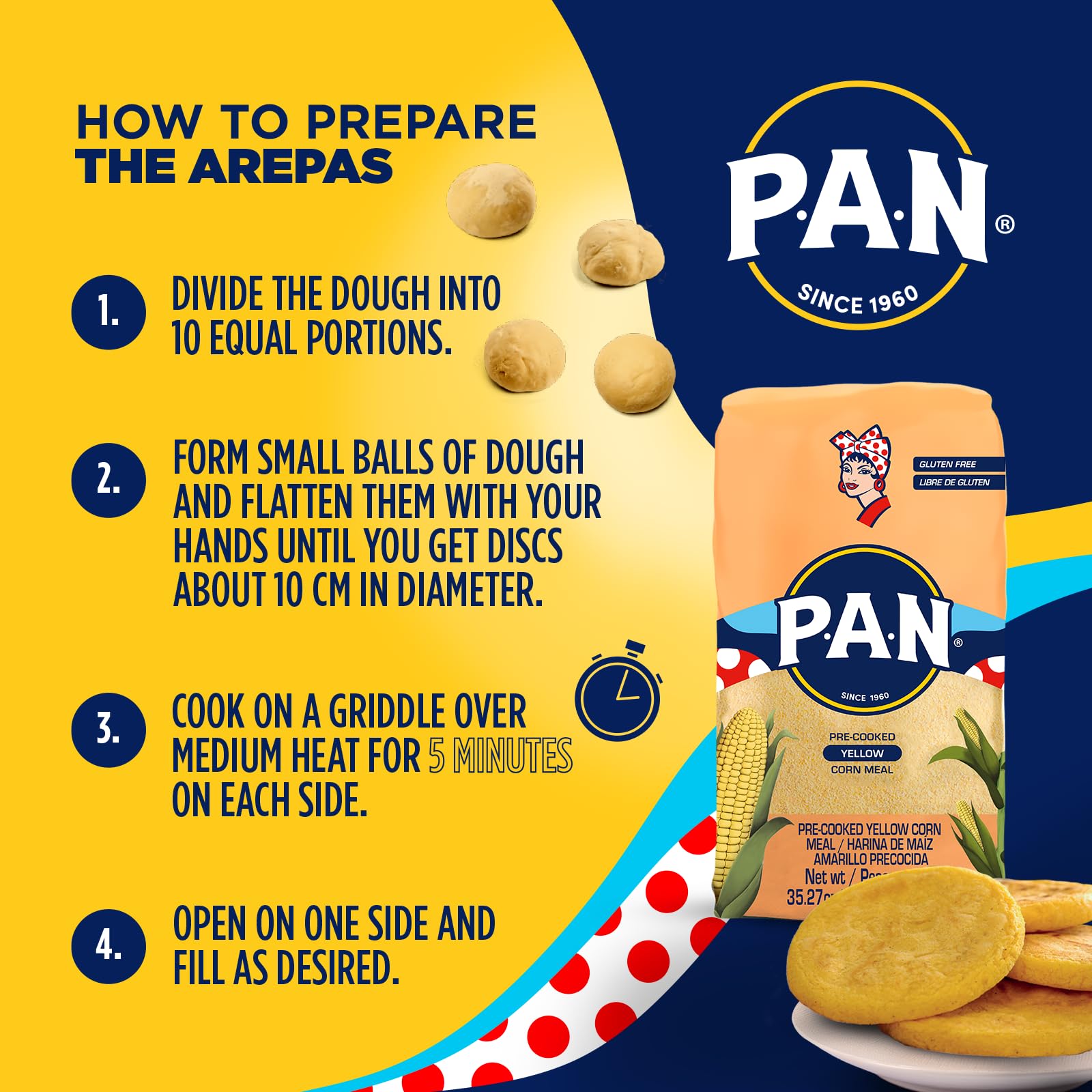 P.A.N. Yellow Corn Meal - Pre-cooked Gluten Free and Kosher Flour for Arepas (2.2 lb/Pack of 1)