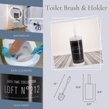 Bath Time Collection Toilet Brush and Holder - Decorative Black Plastic Bathroom Accessory