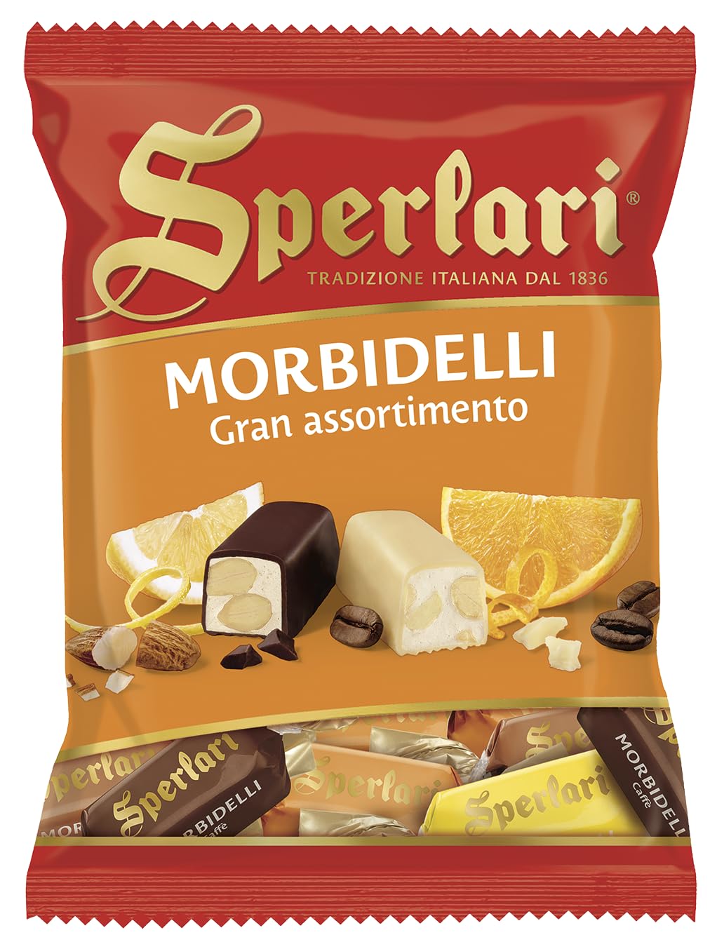SPERLARI CHOCOLATE - COATED SOFT NOUGAT BITES WITH ALMONDS 4.12oz.(117gr.)