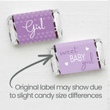Purple Baby Shower Sticker Candy Bar Wrappers for Chocolate Miniatures, It's a Girl Party Favor Labels, Lavender Baby Shower Decorations - 42 Count