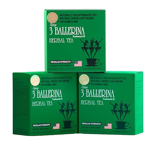 3 Ballerina Natural Green Leaf Brand Naturally Caffeine Free Diet Tea for Women & men (Regular Strength/30 bags, 3 Packs)