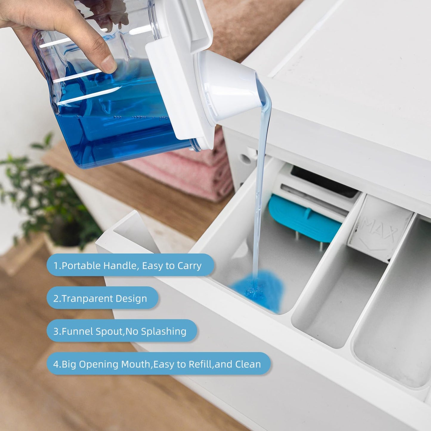 G2 GO2GETHER Laundry Detergent Container,2Pack -51oz Laundry Detergent Dispenser with 5 labels for Laundry Room, Laundry Scent Beads