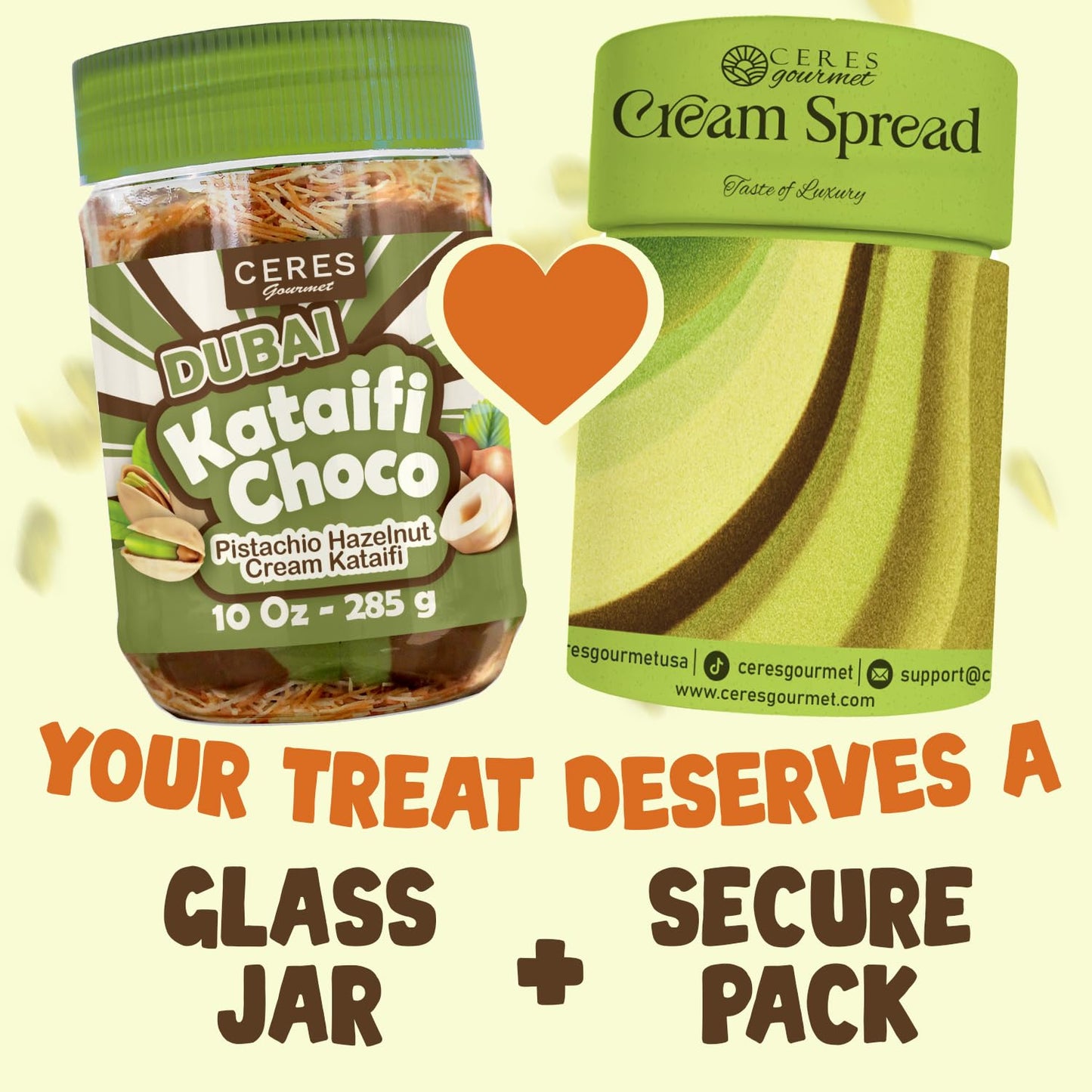 Ceres Gourmet Dubai Spreadable Chocolate- Pistachio Spread with Roasted Phyllo Kataifi, Gourmet Breakfast Choco, Crunchy Dubai Filling (9.7 Oz)