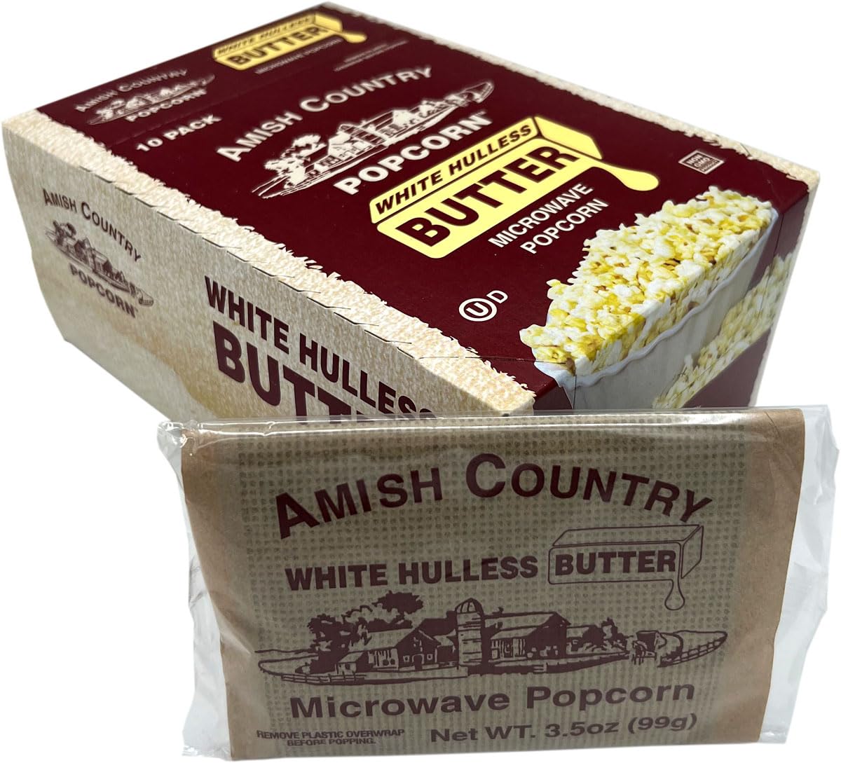 Amish Country Popcorn | Old Fashioned Microwave Popcorn | Medium White 10 Pack Butter | Non-GMO, Gluten Free, Microwaveable and Kosher