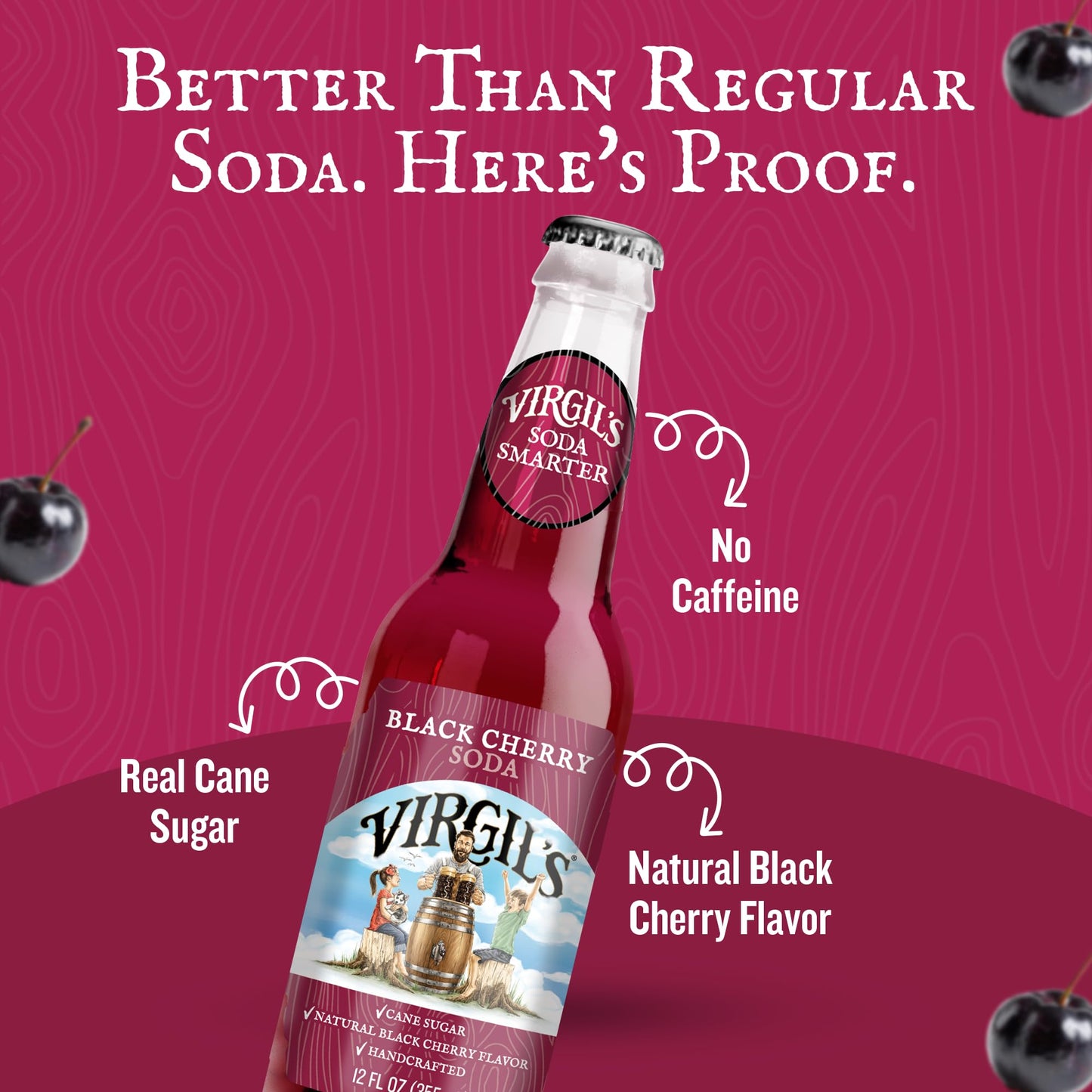 Virgil's Naturally Bold Handcrafted Black Cherry Soda, 12 fl oz Bottle - Bold Creamy Flavor w/Mellow Cherry Finish - Natural & Made w/Real Cane Sugar