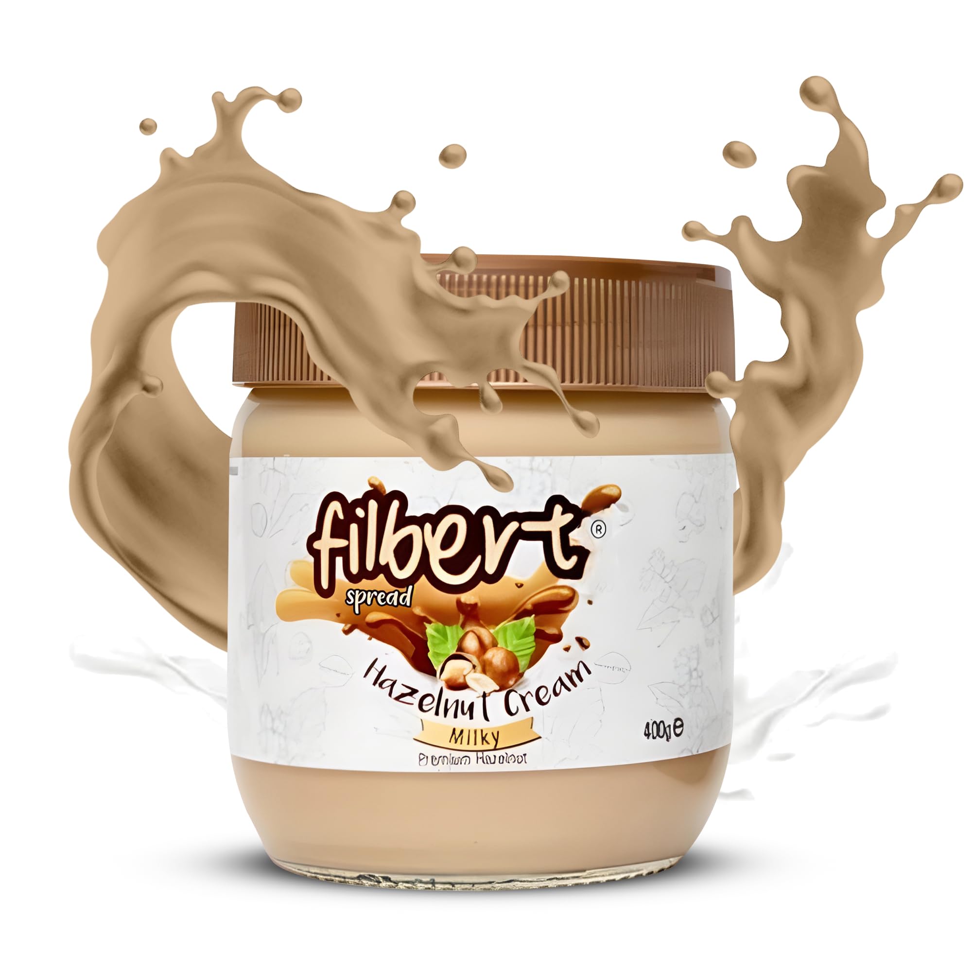 Filbert Spread Milky Premium Hazelnut Cream Milky - 400g Jar | Palm Oil Free, Non-GMO, Gluten Free | Smooth & Sweet Hazelnut Milk Spread