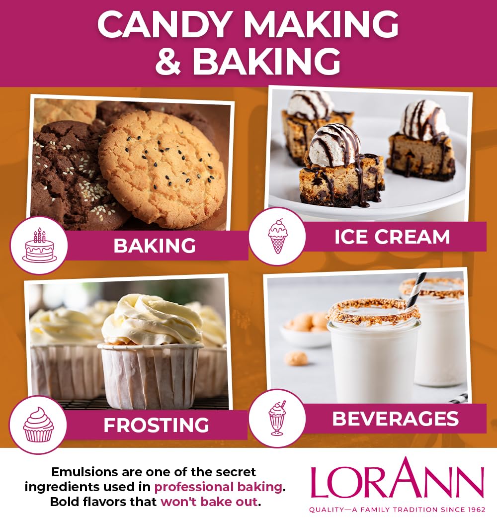 LorAnn Oils Cookie Butter Bakery Emulsion: True Essence, Ideal for Boosting Fruit Tones in Cakes, Cookies & Desserts, Gluten-Free, Keto-Friendly, Extract Substitute Essential for Your Kitchen, 4 Oz