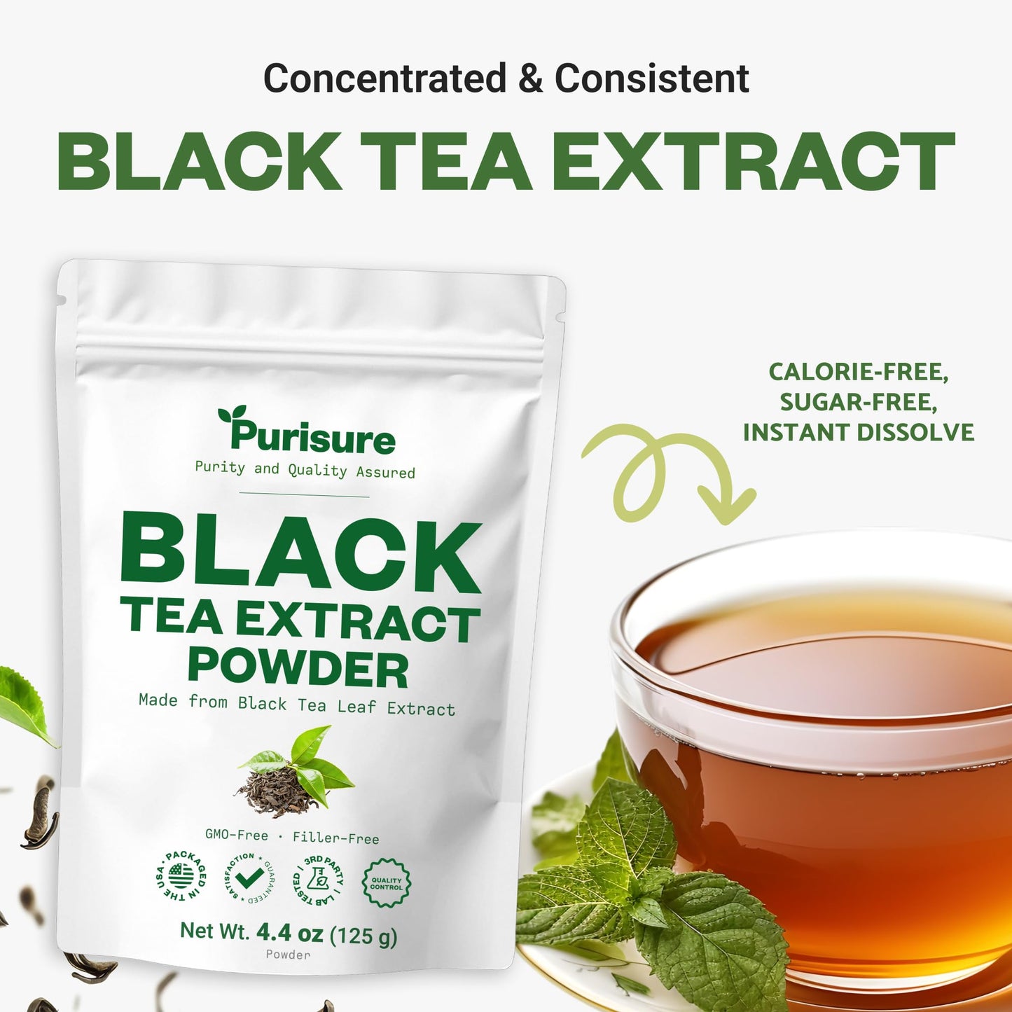 Instant Black Tea Extract Powder, Unsweetened Iced Tea Extract Powder from Real Black Tea Leaves for Hot or Cold Drinks, Instant Black Tea Mix