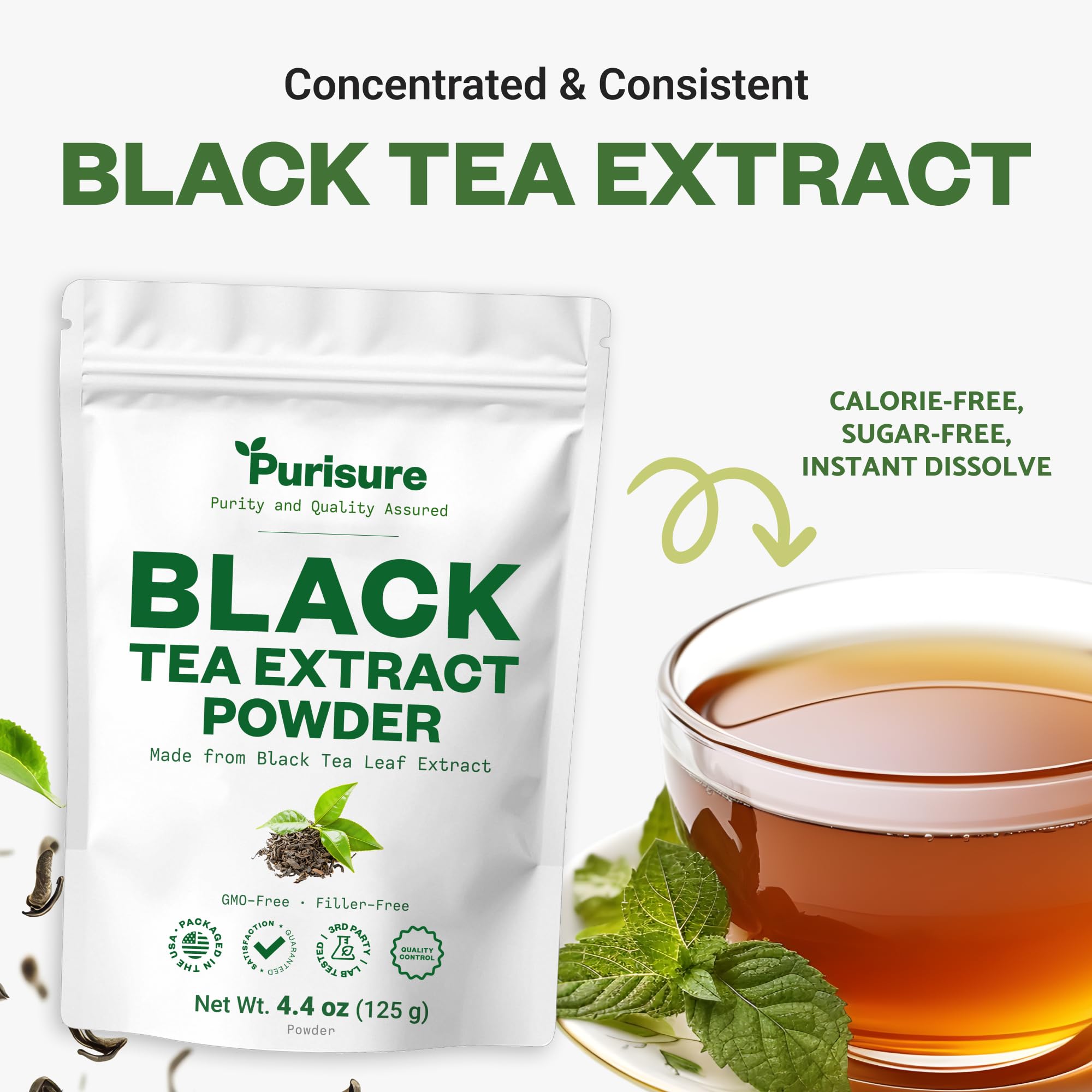 Instant Black Tea Extract Powder, Unsweetened Iced Tea Extract Powder from Real Black Tea Leaves for Hot or Cold Drinks, Instant Black Tea Mix
