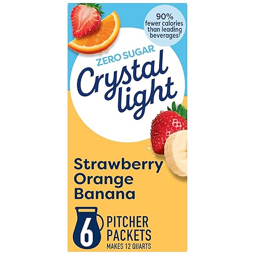 Crystal Light Drink Mix, 6 Pitcher Packets, for Flavorful Hydration and Shareable Refreshment, Strawberry Orange Banana artificial flavor, Zero Sugar