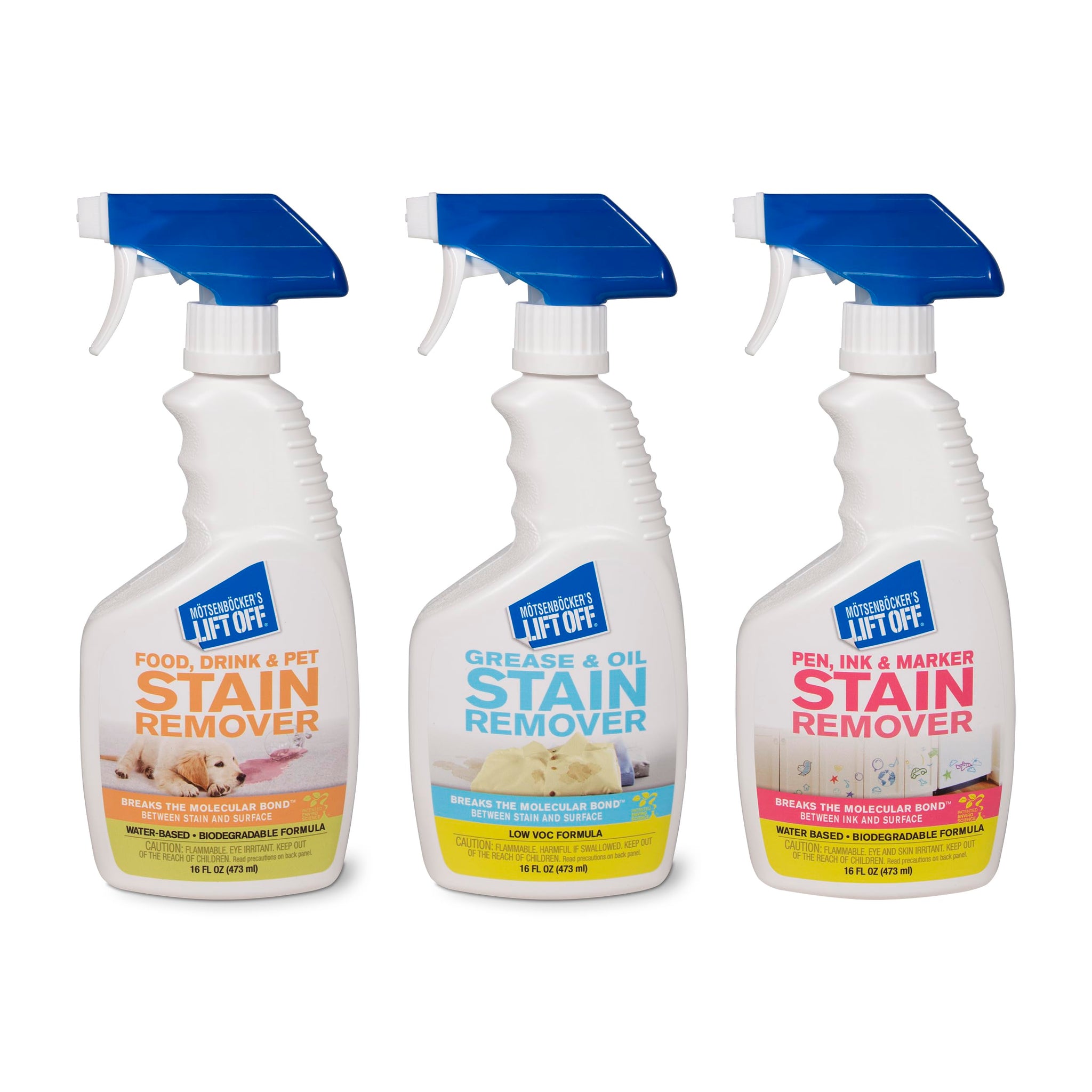 Motsenbocker’s Lift Off 99089 3-in-1 Stain Removal Kit 16-Ounce Spray Bottles Fast and Easy Removal of All Types of Stains Use for Pre-Wash Laundry