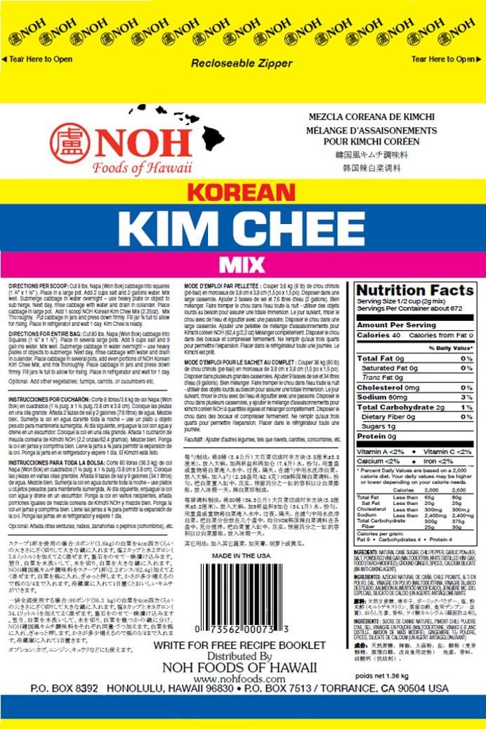 NOH Foods of Hawaii NOH Foods Korean Kim Chee Seasoning Mix - 48oz (3lb) Zipper Bag | Authentic Flavor, No MSG | Easy Prep, Just Add Water - Elevate