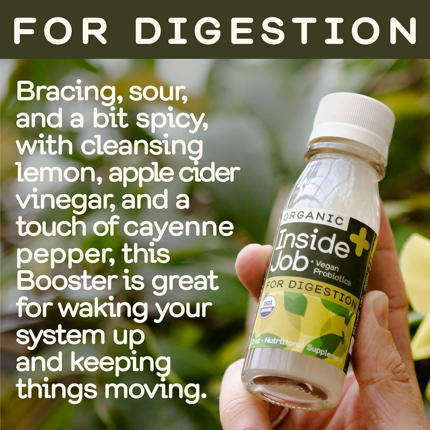 Greenhouse Juice Organic Inside Job Wellness Shots, Cold Pressed Digestive Aid with Apple Cider Vinegar, Lemon, Shots Juice Vegan & Gluten-Free (2 Oz