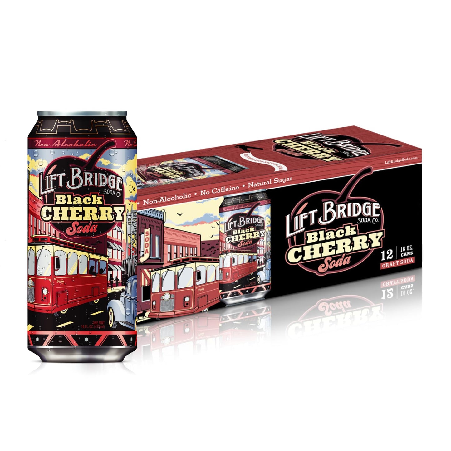 Lift Bridge Black Cherry Craft Soda - Real Cane Sugar, Small Batch from Stillwater MN, Gluten-Free, Caffeine-Free, Vegan, 12-Pack 16 oz Cans