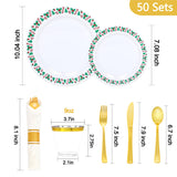 350pcs Christmas Disposable Plates & Cutlery Set - Plastic Plates, Tree Design, Gold Disposable Silverware, Clear Gold Cups for Holiday Celebrations