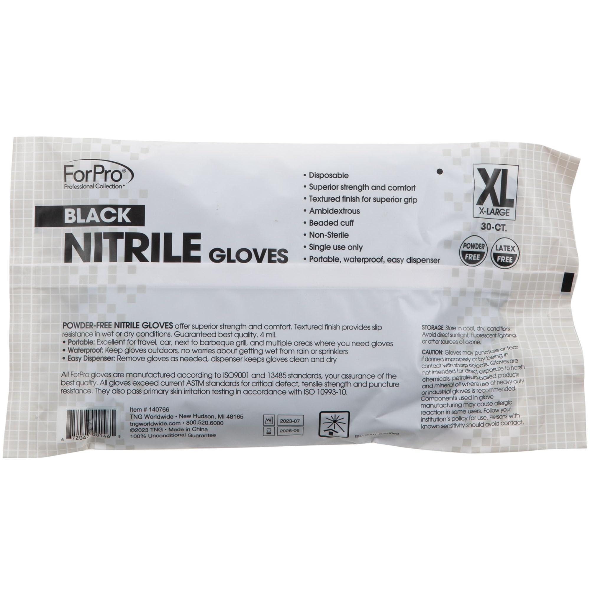 ForPro Professional Collection Disposable Nitrile Gloves, Chemical Resistant, Powder-Free, Latex-Free, Non-Sterile, Food Safe, 4 Mil, Black, X-Large