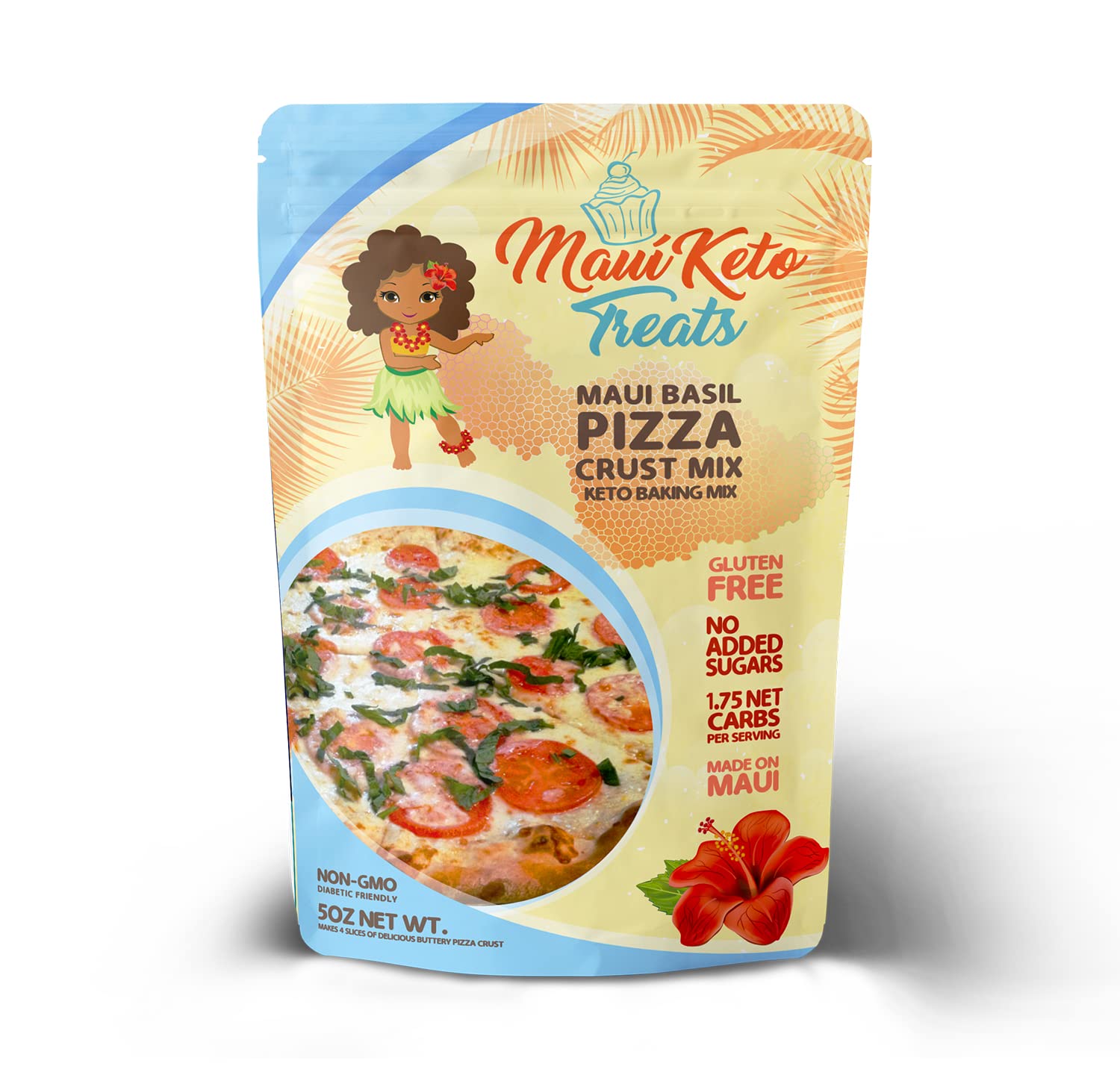 Maui Keto Treats Original Pizza Crust Mix - Gluten Free, Low Carb Prepared with Almond Flour, Sea Salt - 7.5 Oz (Basil Pizza Crust)