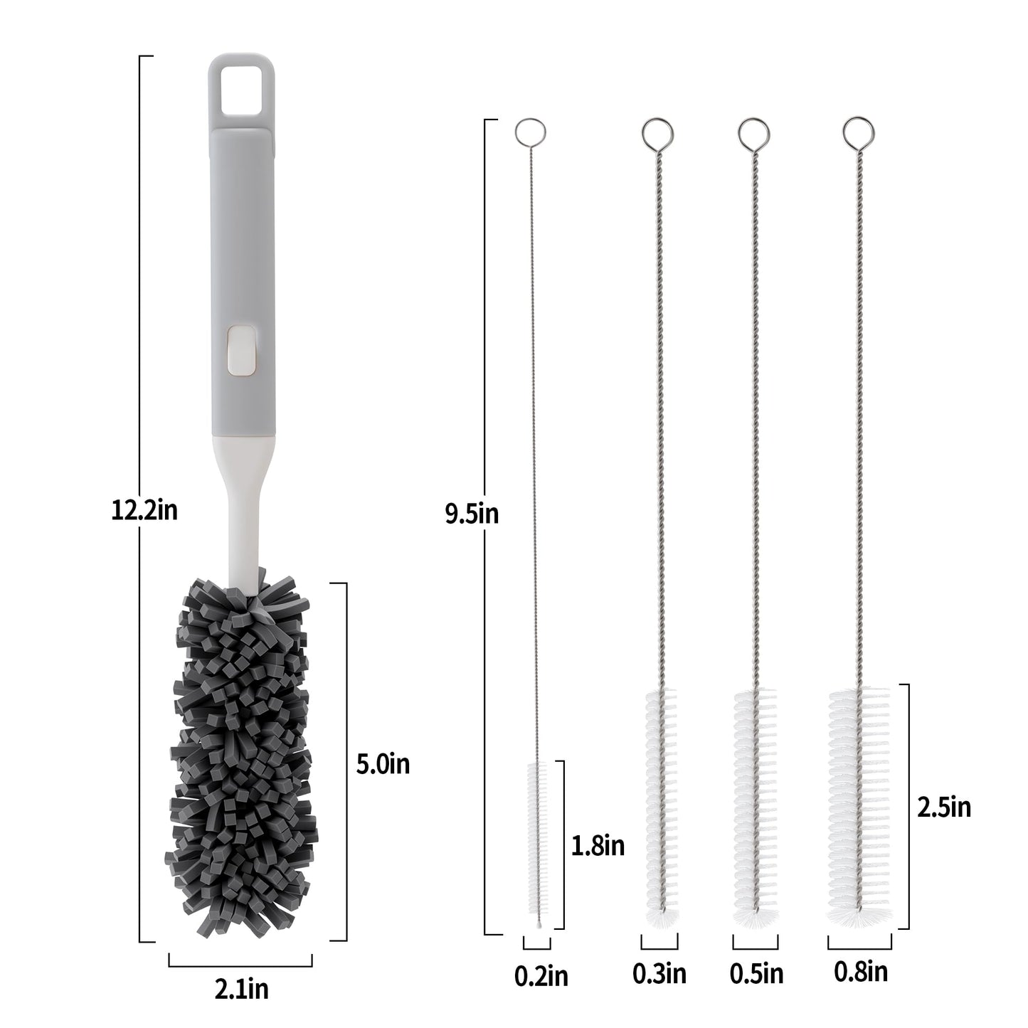 PeiTuSengJin Five-Piece Bottle Brush Cleaning Set Includes 4 Straw Cleaning Brushes and 1 Cup Brush with Detachable Long Handle. Suitable for Cleaning