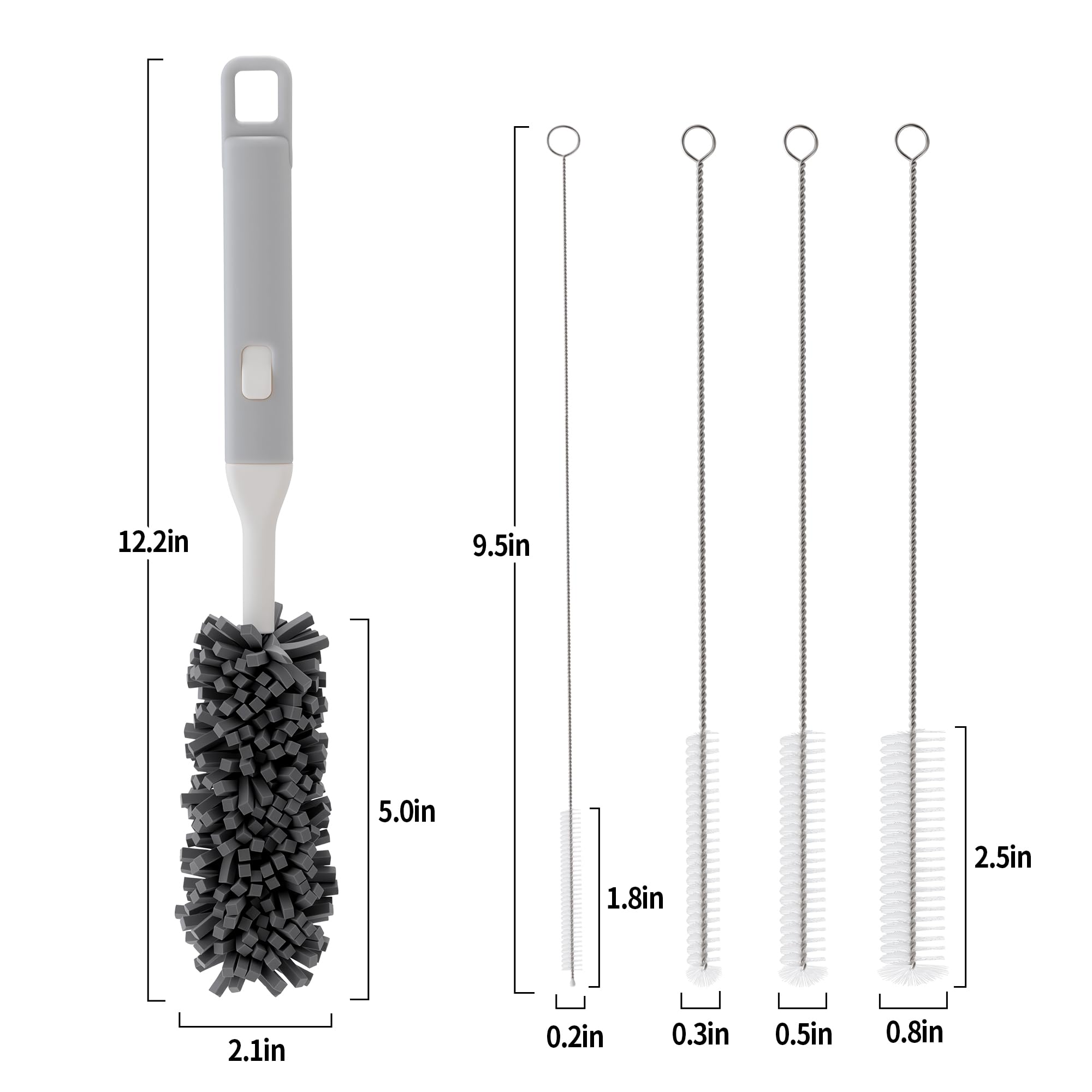 PeiTuSengJin Five-Piece Bottle Brush Cleaning Set Includes 4 Straw Cleaning Brushes and 1 Cup Brush with Detachable Long Handle. Suitable for Cleaning