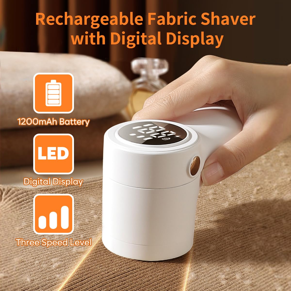???????????????????????? Fabric Shaver, coldSky Lint Remover for Clothes with 3 Replaceable Blades, Electric Lint Shaver with Digital Display, 3-Speeds Defuzzer