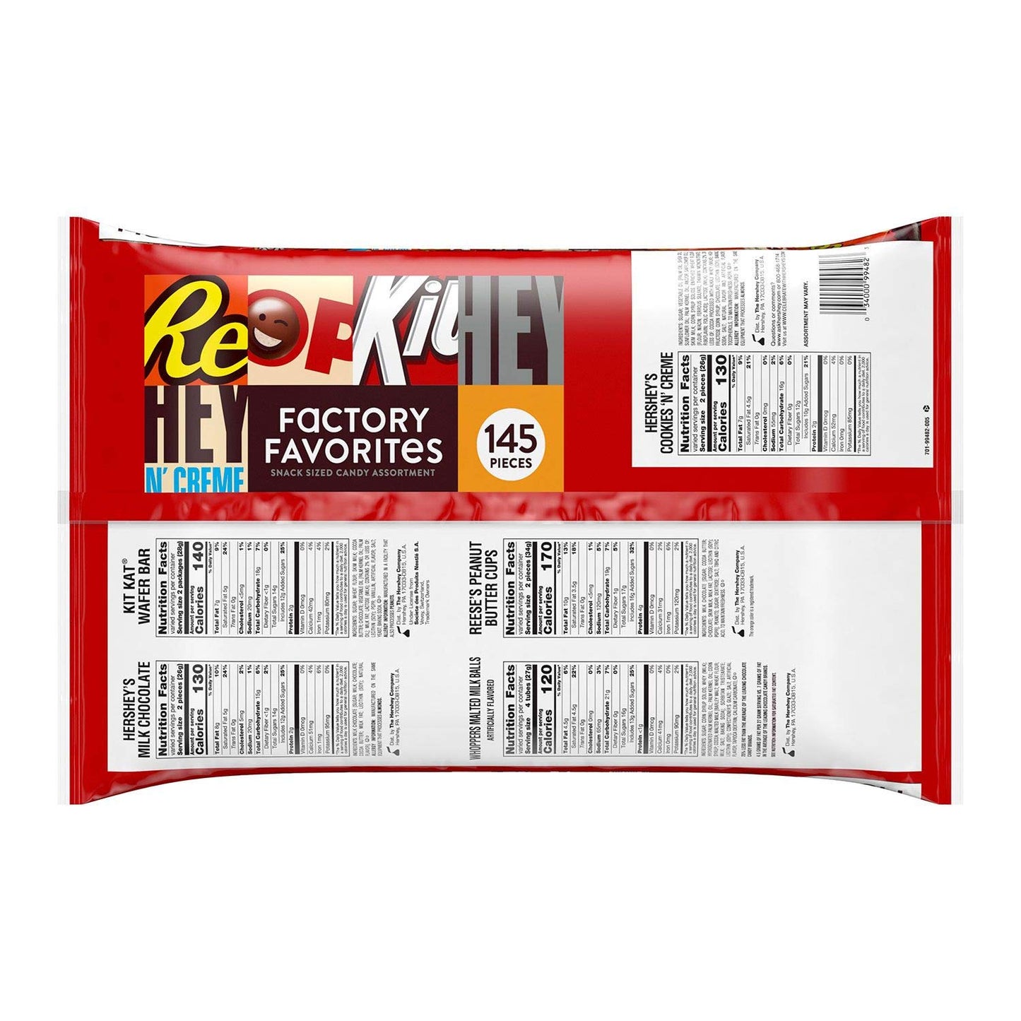 Hershey's Factory Favorites Chocolate Bars Assortment. Extra Large Bag 4.5 Pounds of Delicious Candy. Approximately 145 Chocolate Candy Bars.
