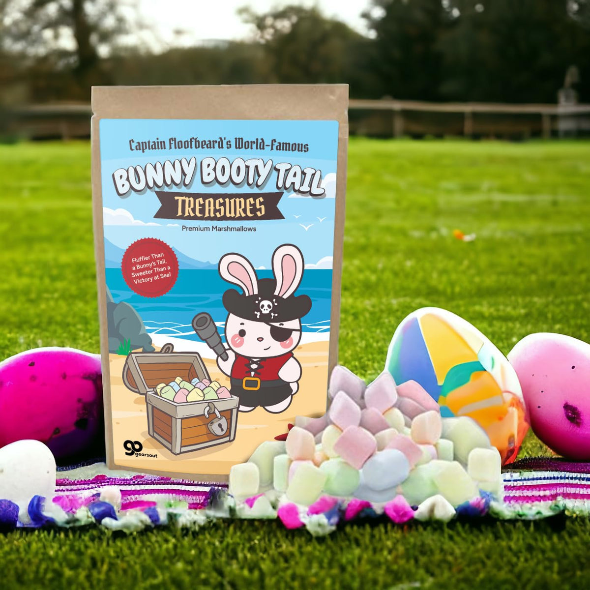Bunny Booty Tail Treasures Marshmallows Pirate Gift - Pastel Mallows Easter Basket Filler Idea for Teens - Funny Poop Gag Gifts for Rabbit Lovers