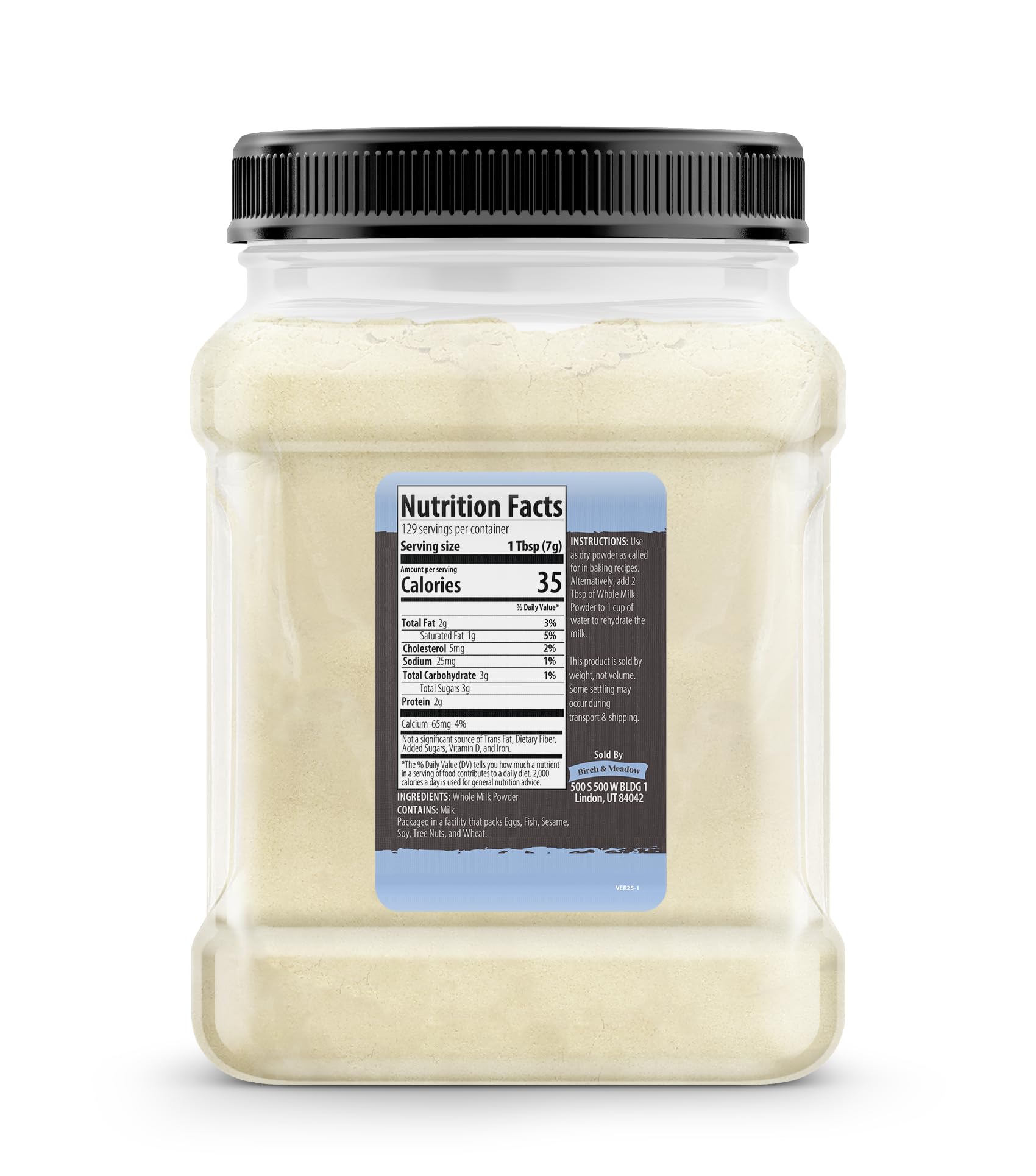 Birch & Meadow 2.1 lb of Whole Milk Powder, Light Sweet Taste, Food Storage (33.6 Ounce)