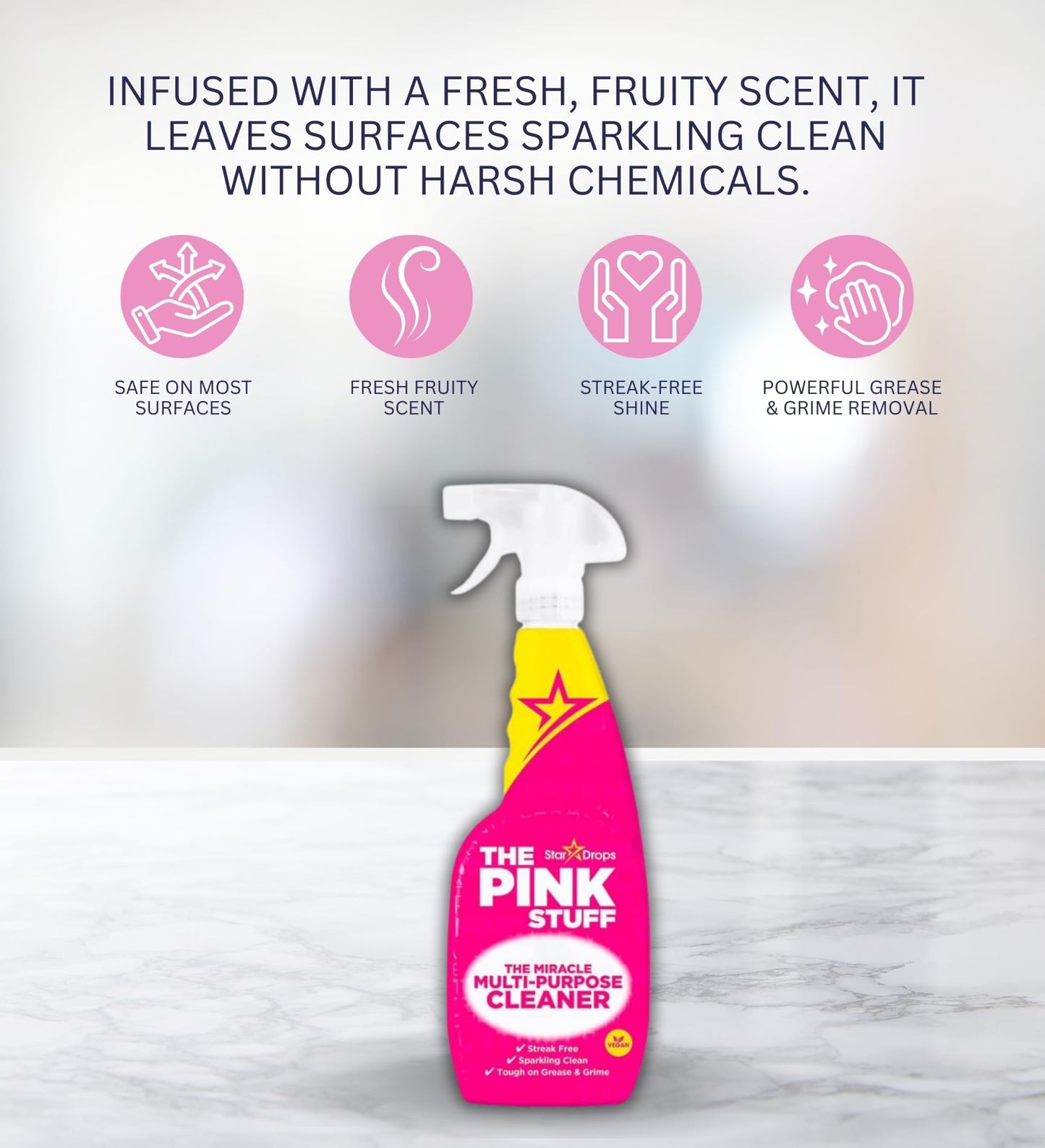 The Pink Stuff Fruity Scent Multi-Purpose Cleaner Spray 25.4 oz Bundle with Microfiber Cloth + Scrub Brush - Natural Cleaner for All Surfaces