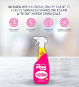 The Pink Stuff Fruity Scent Multi-Purpose Cleaner Spray 25.4 oz Bundle with Microfiber Cloth + Scrub Brush - Natural Cleaner for All Surfaces