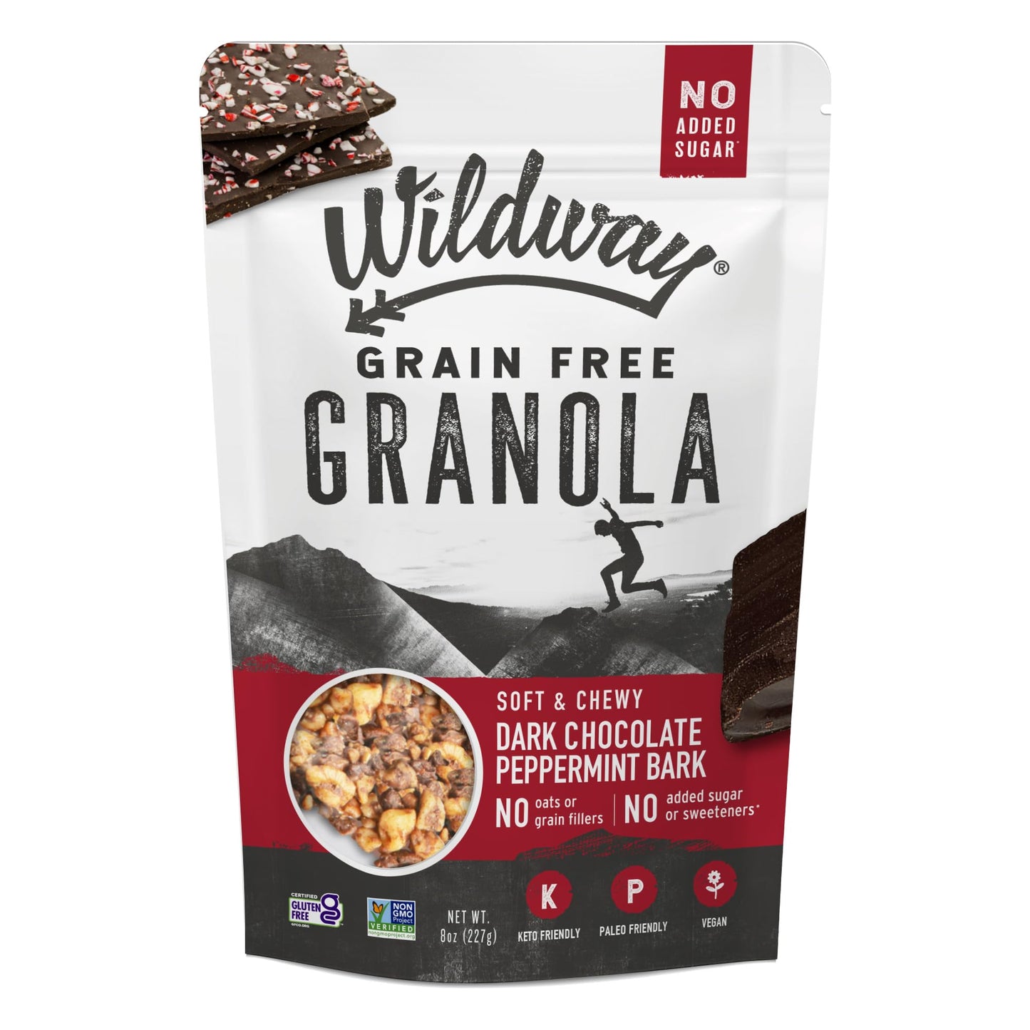 Wildway Keto Granola with Organic Ingredients | Dark Chocolate Peppermint Bark | Grain-Free, Gluten-Free Cereal | Vegan, Low Carb & No Sugar Added |