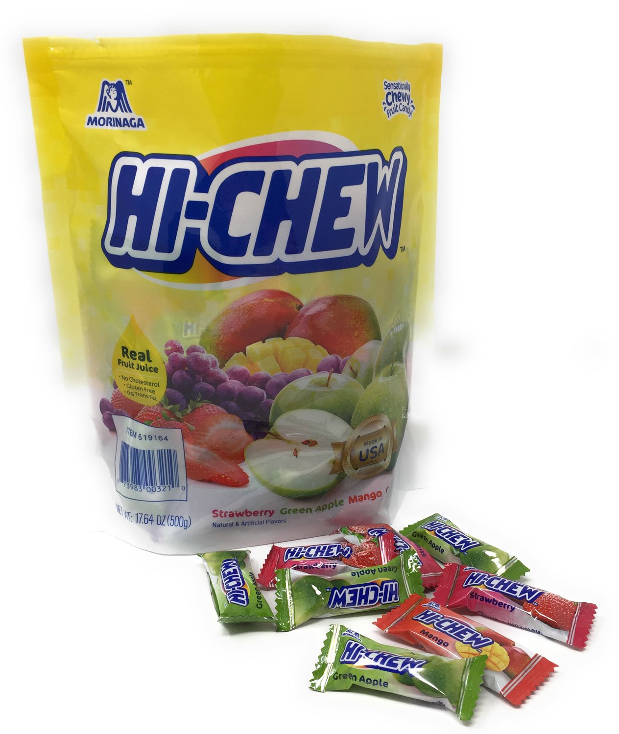 Morinaga Hi -Chew Assorted Flavored 17.64 oz 100+ Individually Wrapped Fruit Chews Mango Grape Strawberry Green Apple